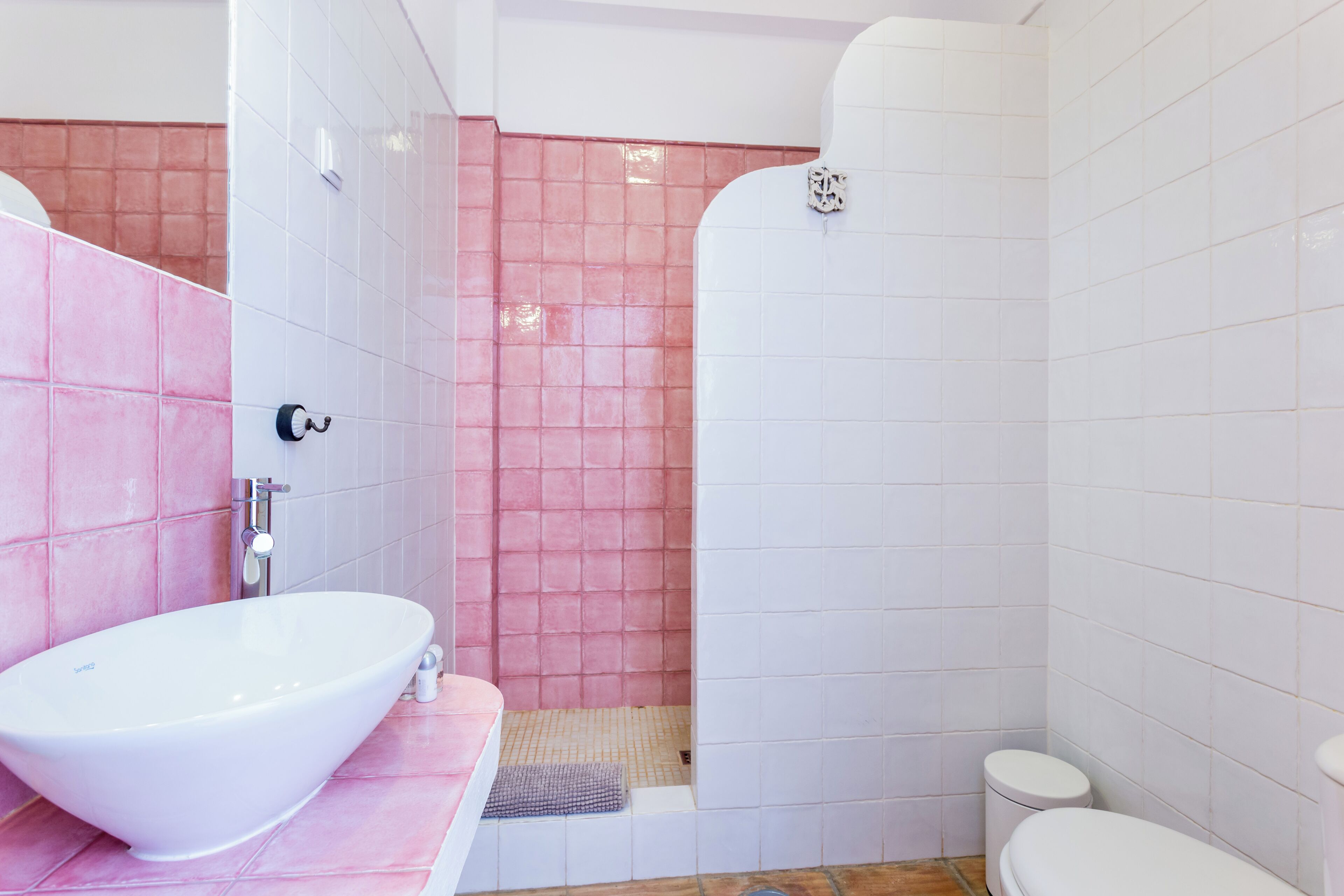 Une salle de bain avec une baignoire sur pieds, des toilettes et un espace douche.