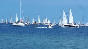 Un puerto deportivo con varios veleros amarrados en aguas tranquilas.