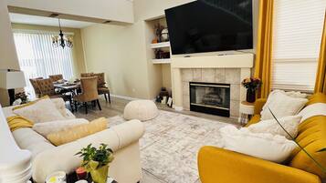 TV, fireplace, offices