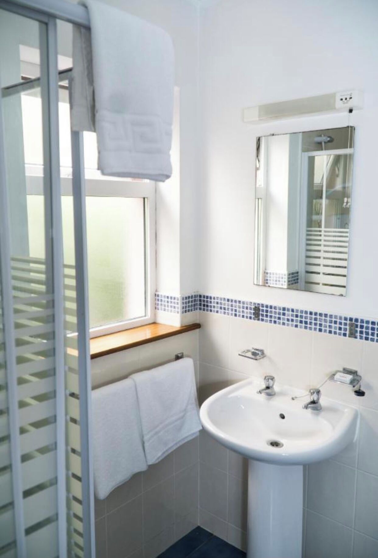 Shower, towels, toilet paper