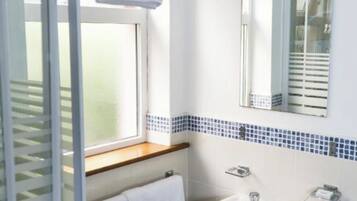 Shower, towels, toilet paper