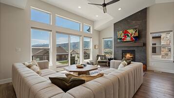 Smart TV, fireplace, table tennis, books