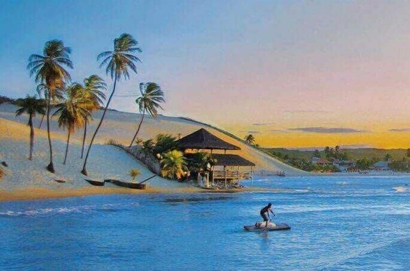 On the beach, white sand, beach bar