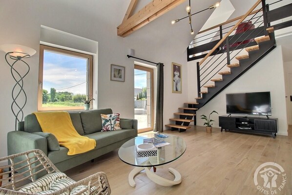 Televisión, libros y oficina 