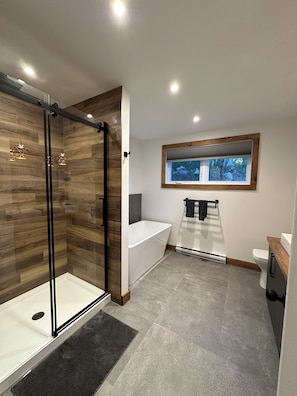 Douche, serviettes fournies, papier toilette