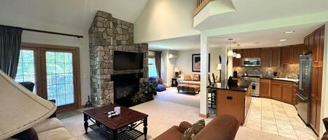 Smart TV, fireplace, video games, ping pong