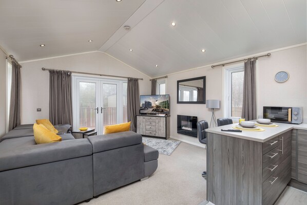 Ferienhütte, Gartenblick | Wohnbereich