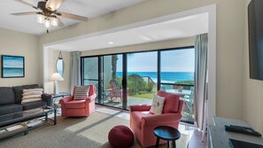 Condo, 1 King Bed with Sofa bed, Patio, Ocean View (Emerald Hill 9) | Living area | 42-inch flat-screen TV with digital channels - Emerald Hill (Santa Rosa Beach)