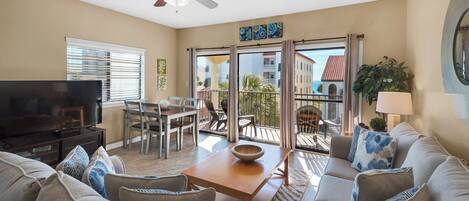 Condo, Multiple Beds, Patio, Partial Ocean View (Palms D7) | Living area | 42-inch flat-screen TV with digital channels