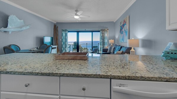 Condo, Multiple Beds, Balcony, Ocean View (Palms A12) | Private kitchen | Fridge, microwave, oven, stovetop