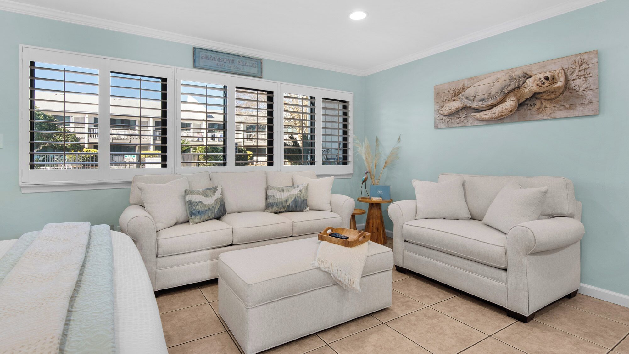 Studio, 1 Queen Bed with Sofa bed, Patio, Garden View (Hidden Beach 128 - No Pets Allowed) | Living area | 42-inch flat-screen TV with digital channels