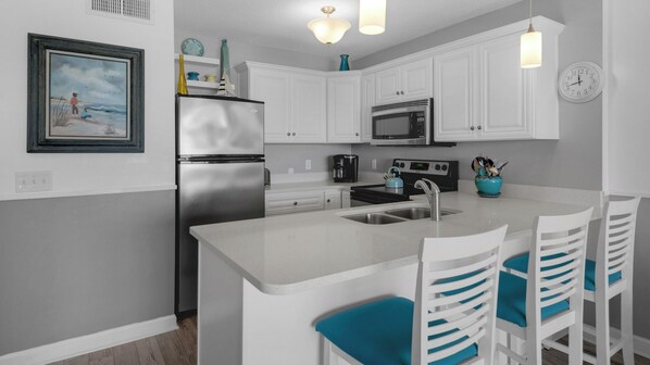 Condo, Multiple Beds, Balcony, Ocean View (Mistral 11) | Private kitchen | Fridge, microwave, oven, stovetop - Mistral (Panama City Beach)