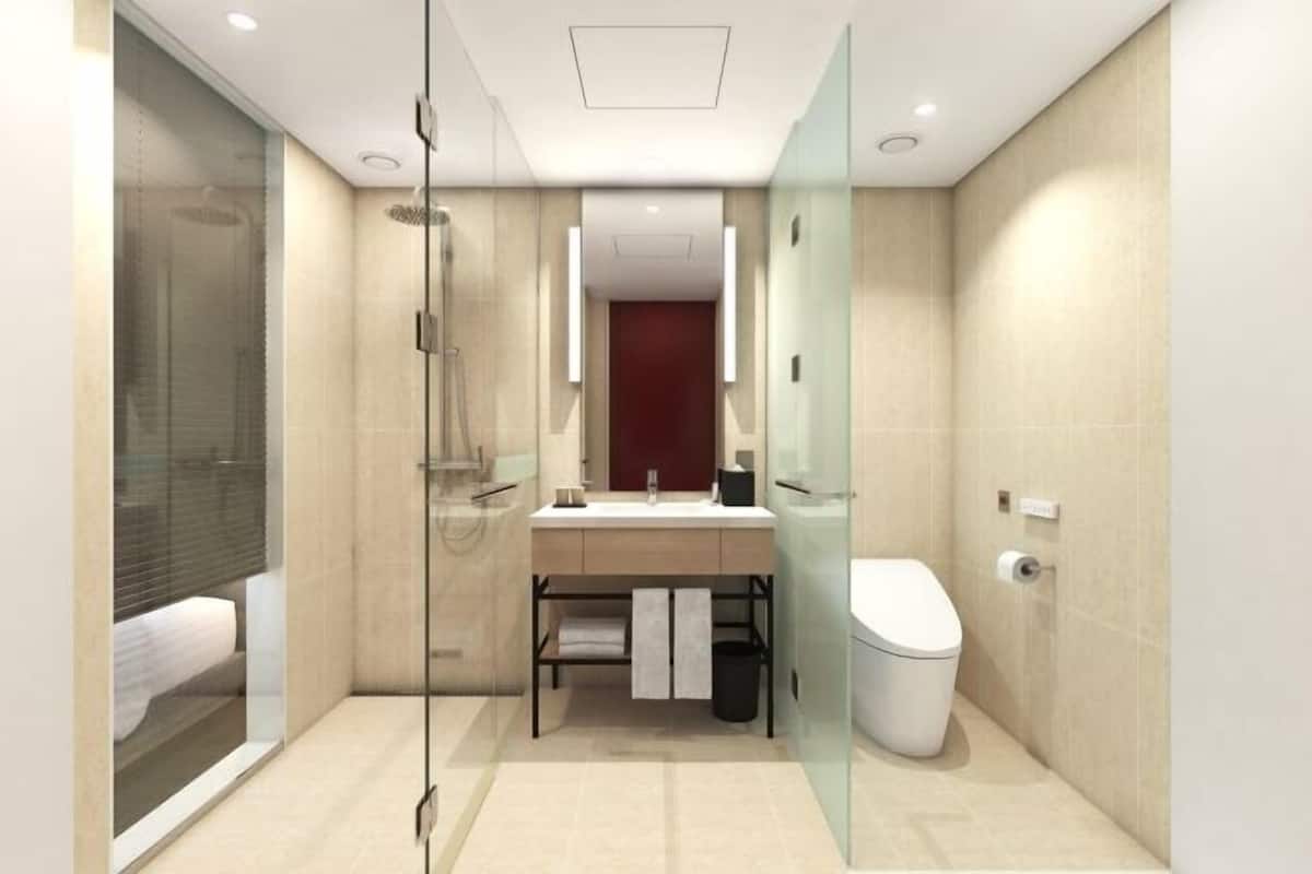 Douche, sèche-cheveux, chaussons, bidet