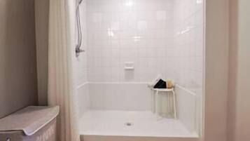 Regadera, secadora de cabello, toallas, jabón