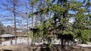 A building with a traditional architectural style, surrounded by a natural landscape with trees and a clear sky. - Cozy studio for 2 near slopes in Pra-Loup (Pra-Loup)
