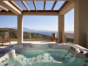 Outdoor spa tub - Elpida Luxury Villa, with Infinity Pool & Jacuzzi (VMHX+2PP Elation, Greece)