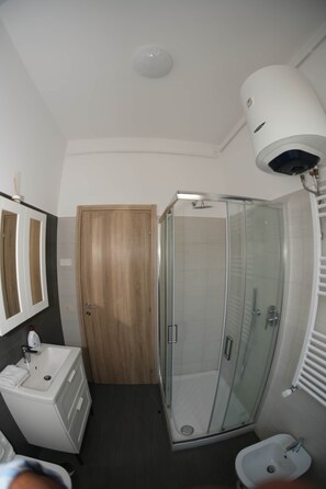 Regadera, secadora de cabello, bidet, toallas