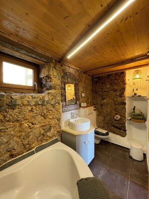 Eco-friendly toiletries, hair dryer, towels, soap
