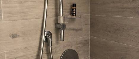 Hair dryer, bidet, towels, soap