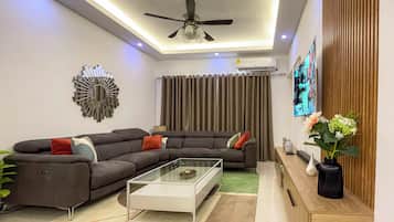 Smart TV, music library, stereo