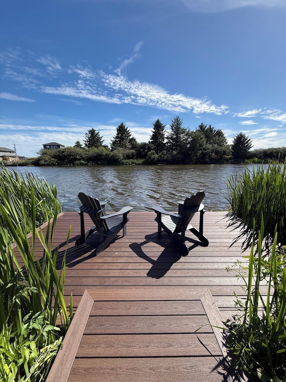 Shared dock on the Great Canal.  Enjoy the view and even fish!