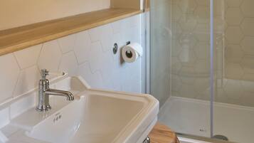 Hair dryer, bathrobes, towels, soap