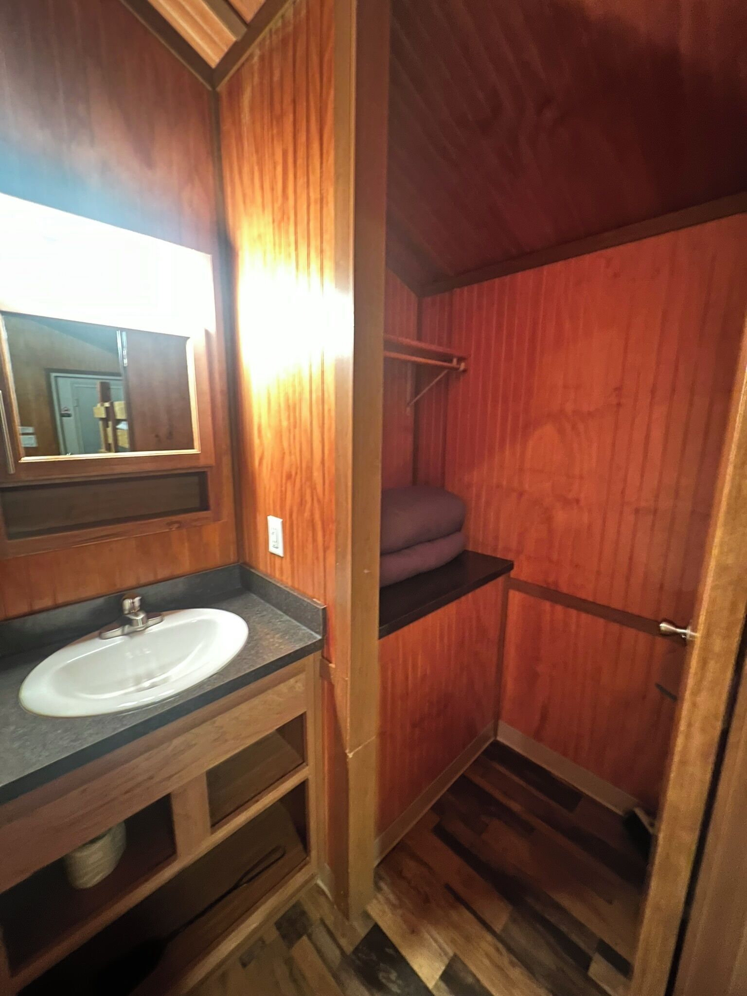 Shower, towels, soap, toilet paper