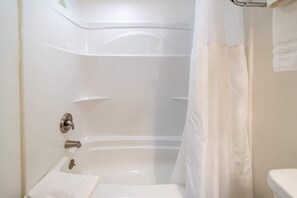 Shower, hair dryer, towels - Room 4 at Inland Lakes Motel, Indian River, MI (Indian River)
