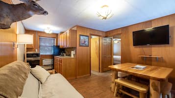 Televisión, chimenea y oficina