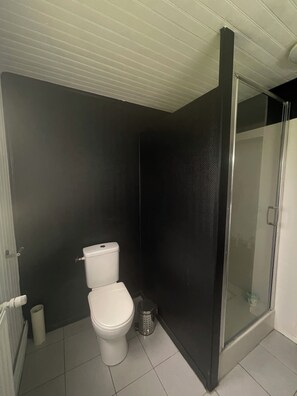Douche, serviettes fournies, papier toilette