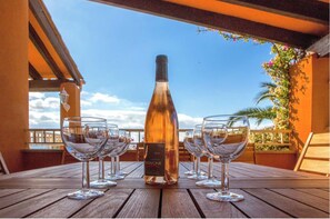 Outdoor dining - 10 people sea view villa with pool in the south part of Corsica (Olmeto, Abbartelo)