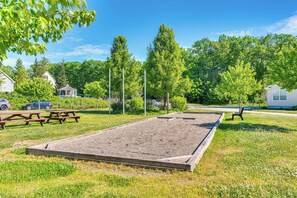 A park with picnic tables, a sandbox, and a gazebo. - 2 Mi to Moody Beach, Amenity Access: Wells Getaway (Wells)