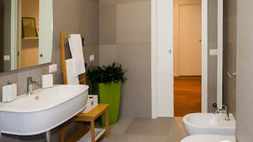 Shower, hair dryer, bathrobes, bidet