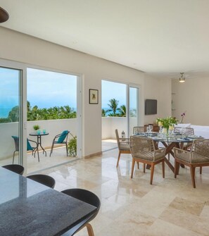 Comfort Apartment, 2 Bedrooms, Ocean View | Living area | Smart TV - Bellevie Ocean View Terrace by the Beach (Bucerías)