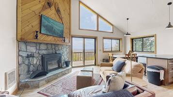 Télévision, cheminée, lecteur de DVD