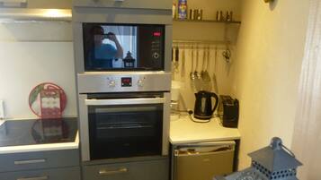 Frigorífico, microondas, horno y placa de cocina