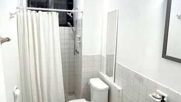 Shower, towels, soap, shampoo