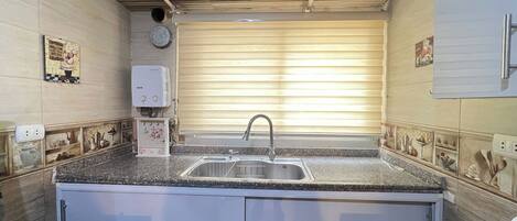 Fridge, microwave, oven