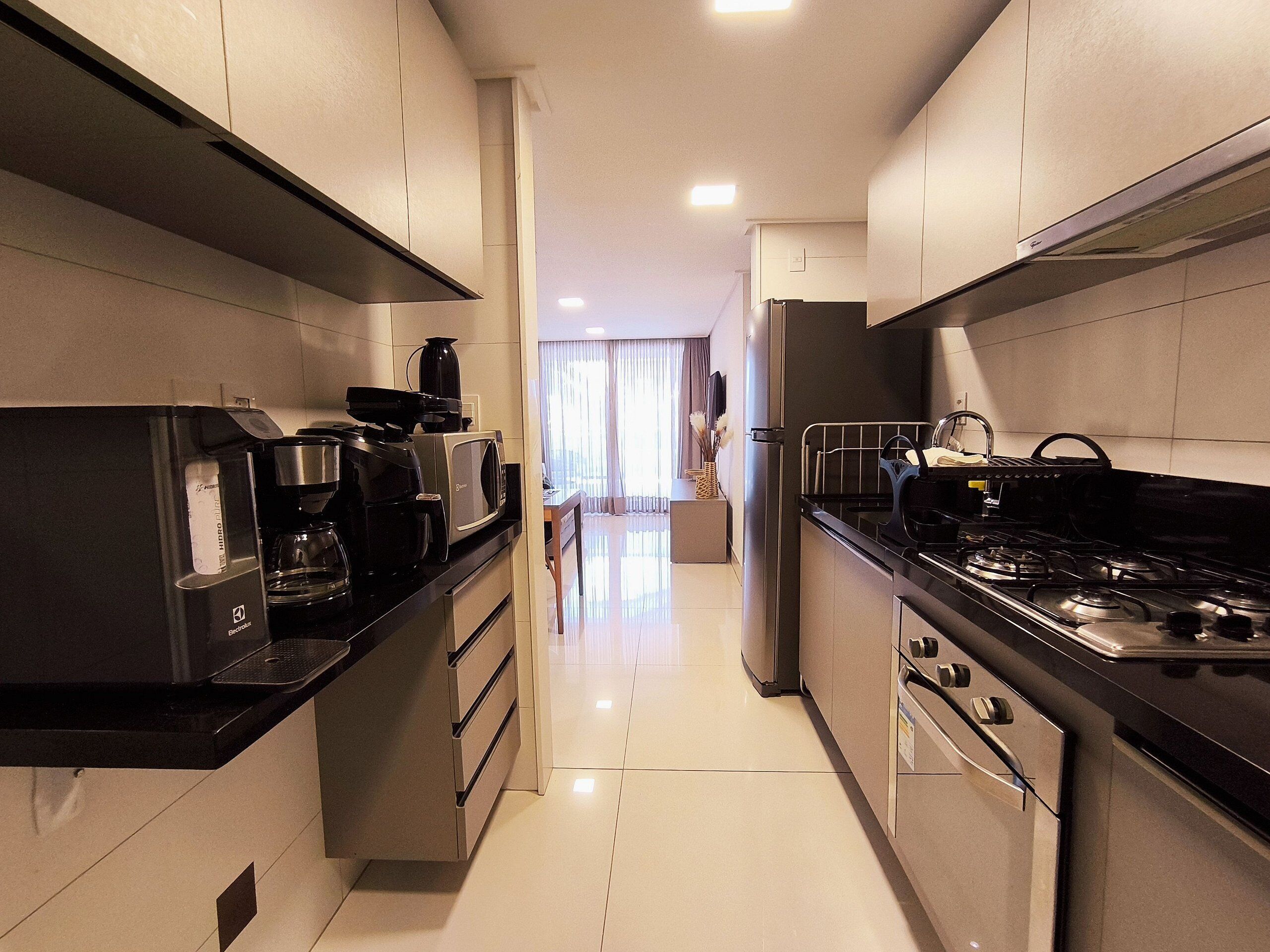 Apartamento básico | Cozinha privada | Cafeteira/chaleira, geladeira, micro-ondas