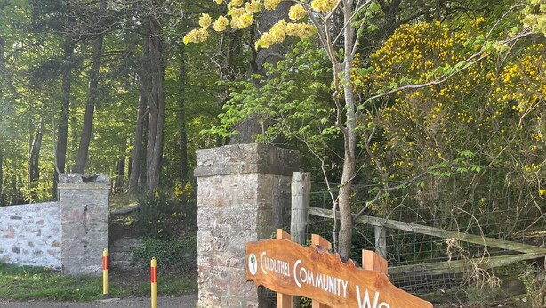 A wooden sign with the text "Cuddlest Community Woods".