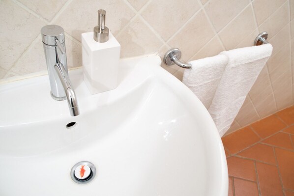 Douche, sèche-cheveux, bidet, serviettes fournies