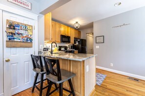 Fridge, microwave, dishwasher, coffee/tea maker