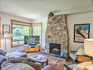 TV, fireplace