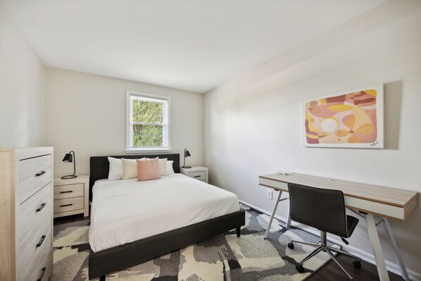 2 bedrooms, desk, iron/ironing board, travel cot