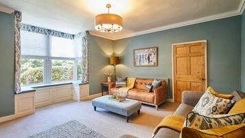 Televisio, takka, työhuone