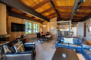 TV, fireplace, table football, books - Rocky Ridge #4 by Hauserman Rentals (Tahoe City)