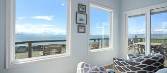 Sandy Point Sanctuary: 2BR Home w/ Stunning Ocean Views, Cozy Fireplace & Deck