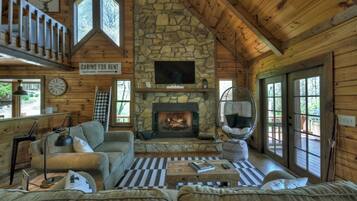 TV, fireplace, foosball