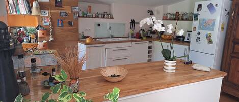 Een koelkast, een oven, een kookplaat, een vaatwasser