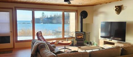 Téléviseur connecté, foyer, lecteur de DVD, livres